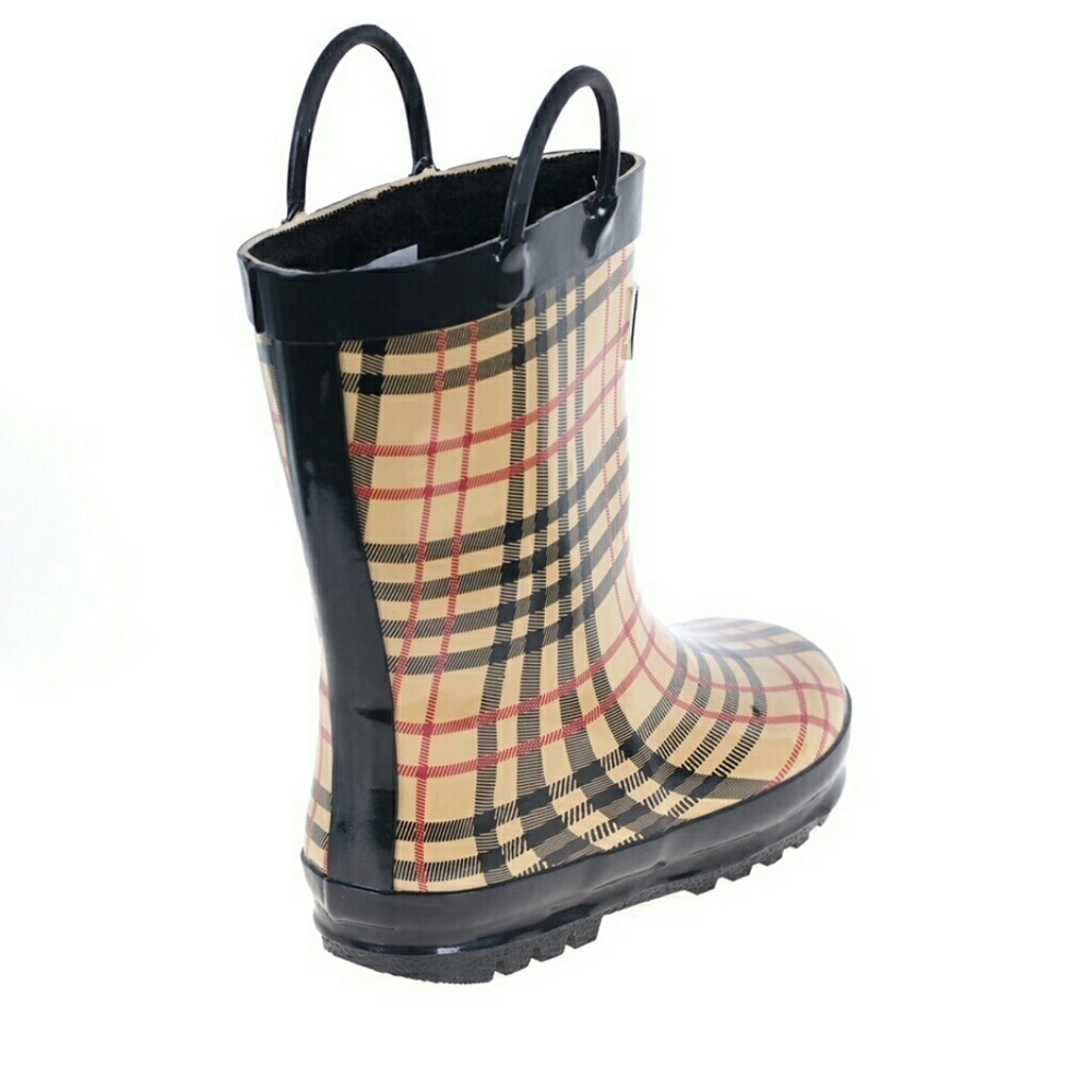 Kids Rainboots, Waterproof Faux Fur Lined Rain Boots, k-1559 Plaid, Size 1 - Picture 2 of 4